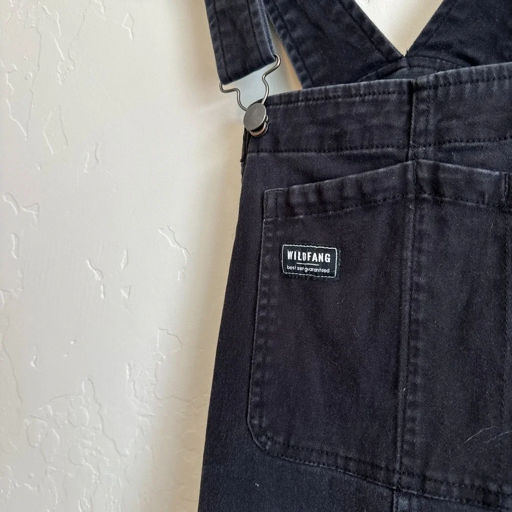 Wildfang | Essential Straight Leg Utility Cotton Denim Overalls in Black‎
